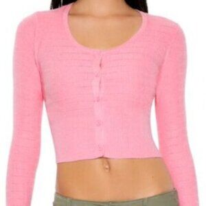 Cropped Pointelle Cardigan Sweater - Pink